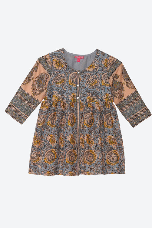 Peach Cotton Printed Kurta image number 0