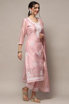 Pastel Pink Chanderi Blend Unstitched Suit set image number 7