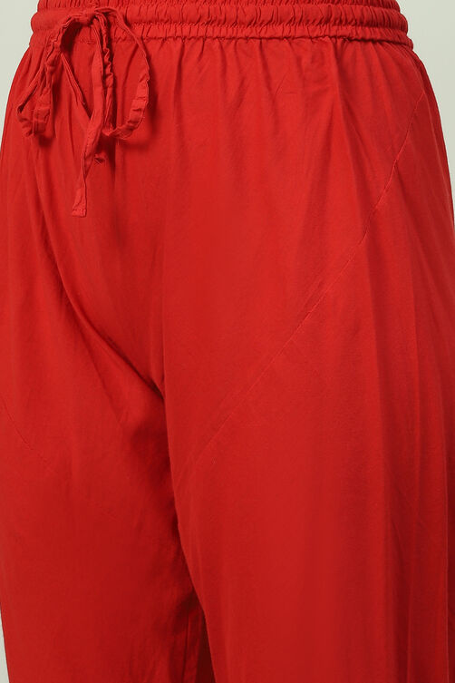 Red Art Silk Layered Kurta Churidar Suit Set image number 3