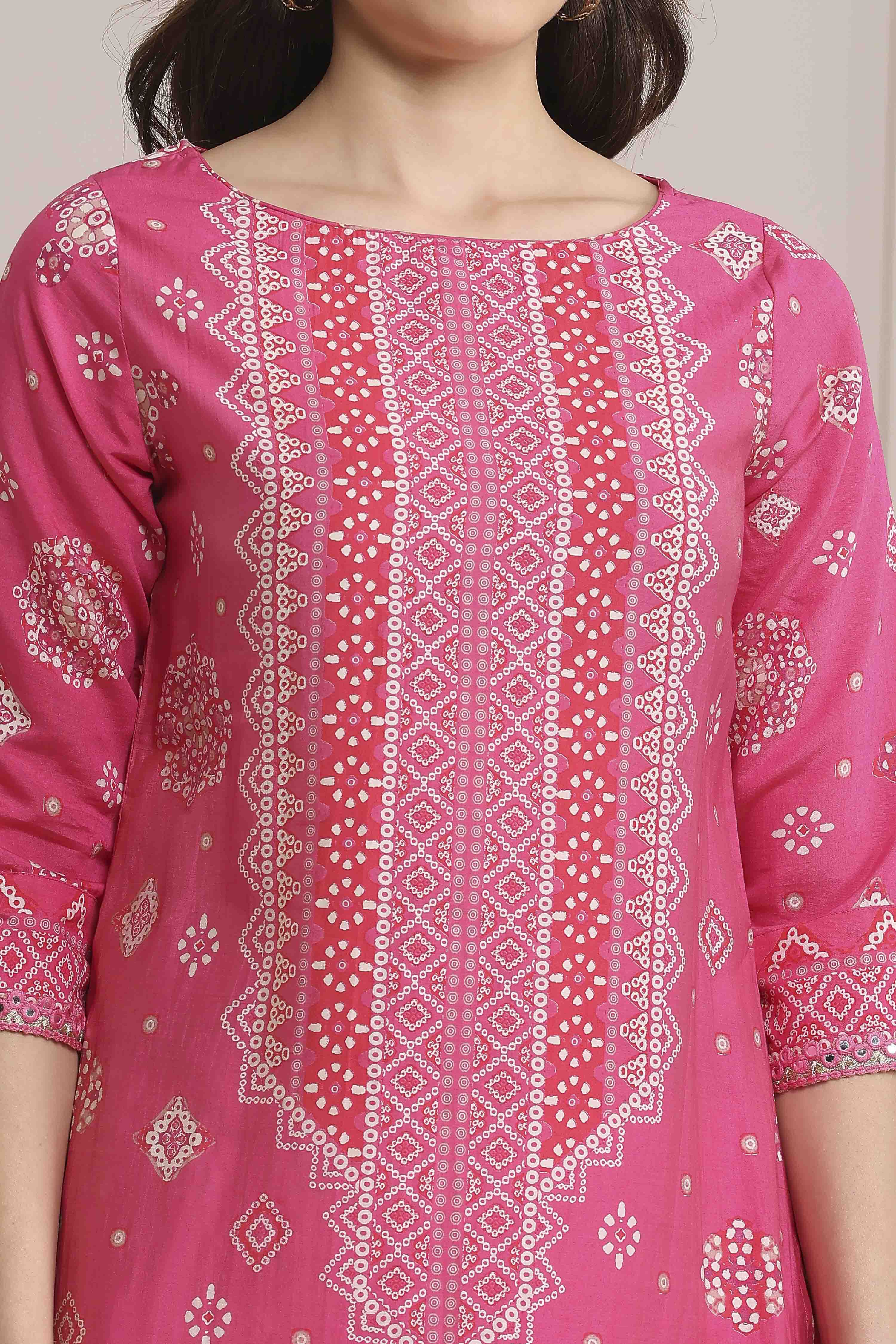 Deep Fuchsia Rayon Straight Printed Kurta image number 1