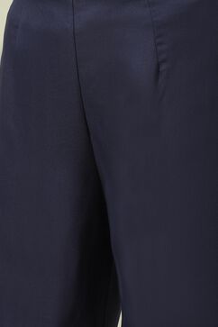 Navy Solid LIVA Straight Kurta Slim Pant Suit Set image number 2