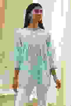 Aqua Cotton Straight Shirt-Style Short Kurta image number 5