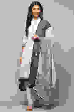 White Blue Cotton Asymmetric Suit Set image number 7