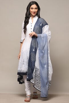 White Blue Cotton Asymmetric Suit Set image number 7