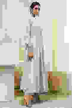 Powder Blue Cotton Embellished Anarkali Suit Set image number 5