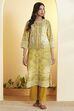 Lime Cotton Straight Kurta image number 5