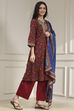 Rust and Blue Cotton Printed A-Line Suit Set image number 5