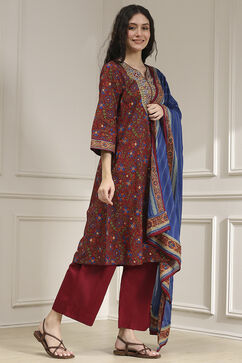Rust and Blue Cotton Printed A-Line Suit Set image number 5