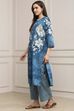 Indigo Blue Cotton Floral Straight Kurta Set image number 3