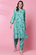 Sea Green LIVA Straight Kurta Relaxed Pant Suit Set