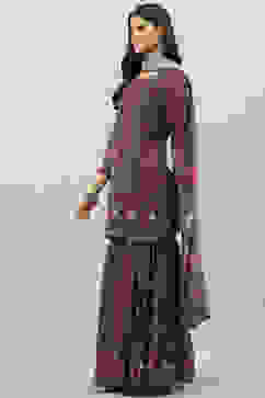 Purple Art Silk Sharara Kurta Garara Suit Set image number 5