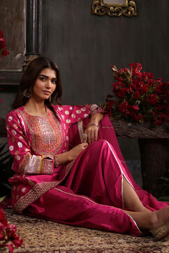 Pink Chanderi Jacquard Dori Embroidery Straight Suit Set image number 5