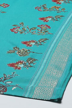 Turquoise Muslin Unstitched Suit set image number 4