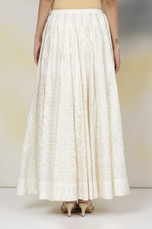 Off White Cotton Flared Skirt image number 5
