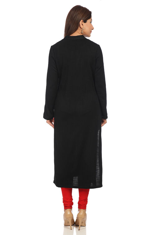 Black Straight Poly Cotton Printed Kurta image number 4