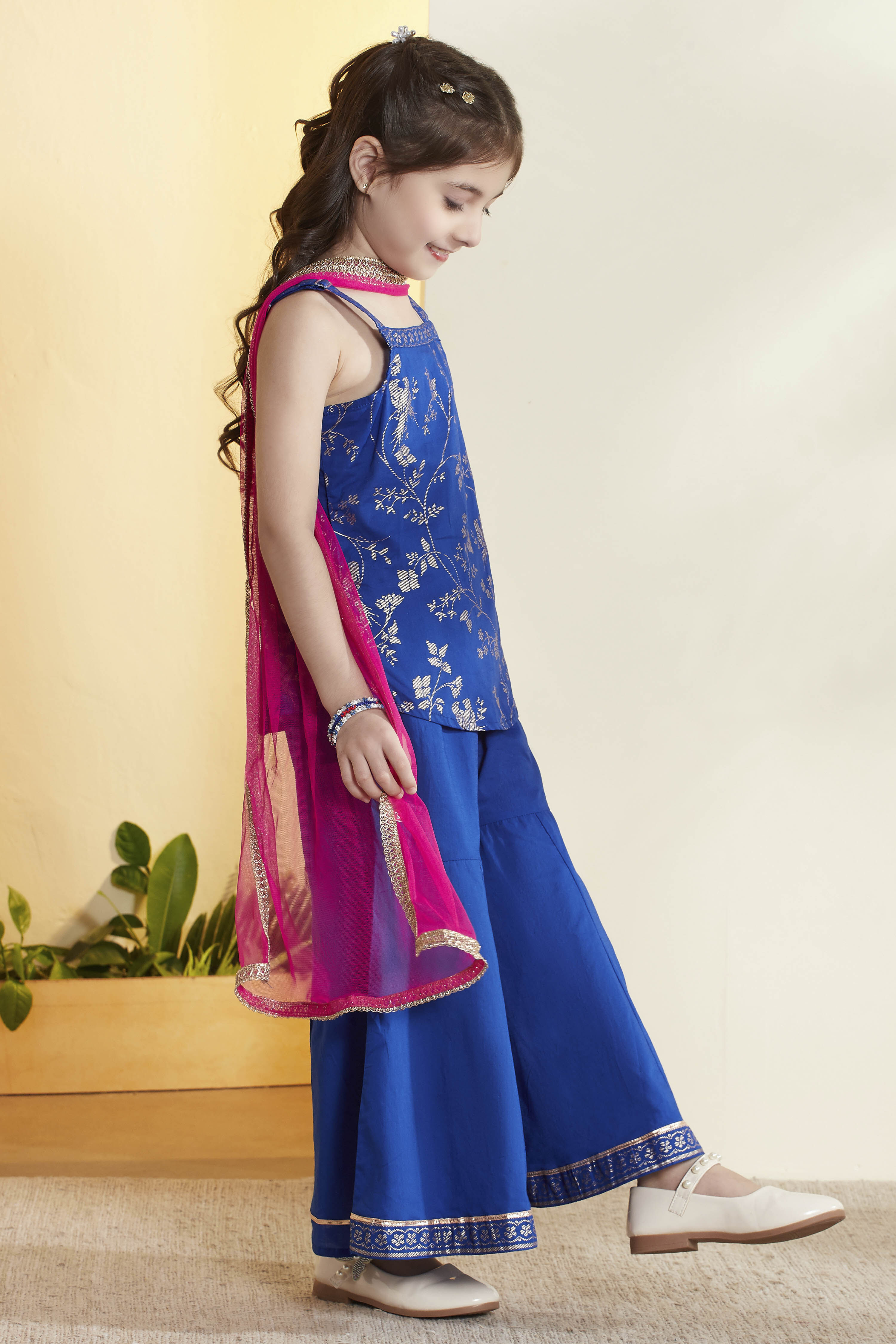 Blue Cotton Printed Straight Sharara Set image number 4