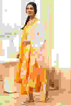 Yellow Bandhani Printed A-Line Suit Set image number 3