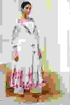 Off-White and Red Anarkali Fusion Set image number 5