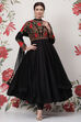 Rohit Bal Black Cotton Silk Anarkali Yarndyed Suit Set image number 5