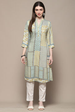 Teal Rayon Straight Kurta image number 5