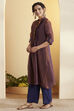 Purple Poly Satin Yarndyed Straight Kurta Set image number 3