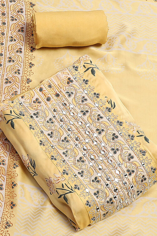 Cream-Colored Modal Screen Print Unstitched Suit Set image number 0