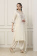 White Silk Chanderi Straight Suit Set image number 5