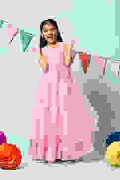 Pink Cotton Blend Gathered Gown image number 5