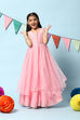 Pink Cotton Blend Gathered Gown image number 5