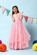 Pink Cotton Blend Gathered Gown image number 5