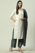 Off White Straight Kurta Palazzo Suit Set image number 5