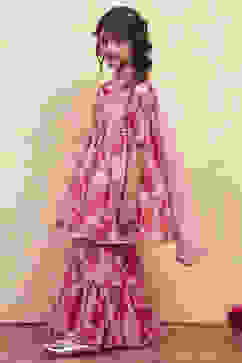 Pink Cotton Printed Gathered Suit Set image number 3