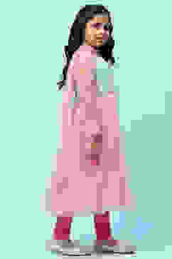 Pink Net Anarkali Kurta and Churidar Suit Set image number 6