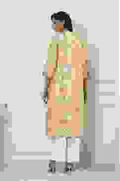 Off-White and Yellow Cotton Printed Straight Kurta image number 3