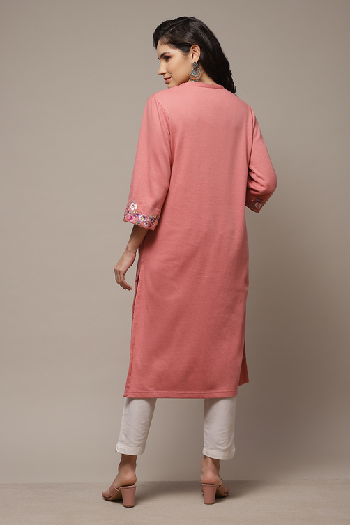 Peach Acrylic Straight Yarndyed Kurta image number 2
