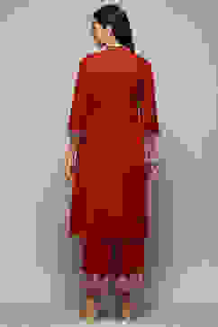 Blue & Rust LIVA Straight Printed 2 Piece Set image number 5