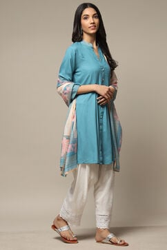 Turquoise Rayon Straight Kurta Salwar Suit Set image number 6