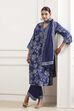 Navy Blue Viscose Rayon Straight Suit Set