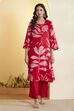 Red Viscose Rayon Leaf Printed A-Line Kurta Set image number 6