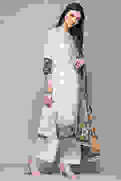 Off White Polyester Straight Suit Set image number 6