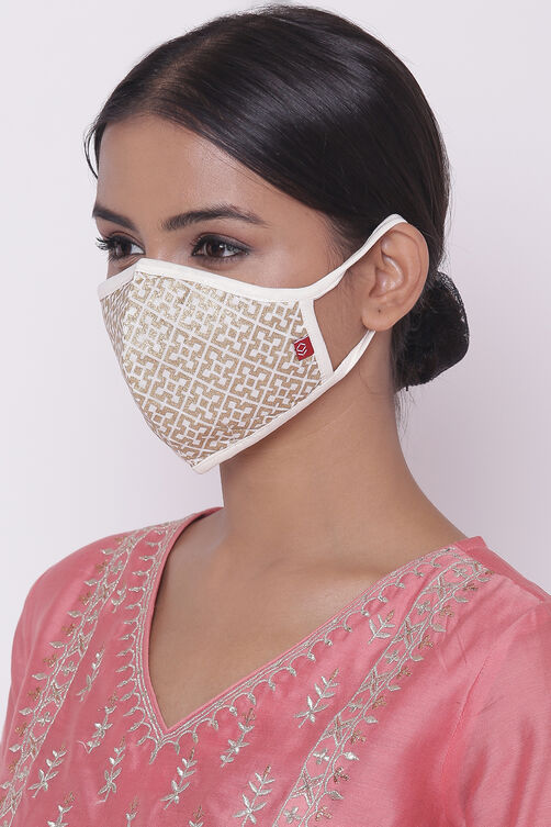 Light Gold Poly Metallic Yarndyed Face Mask image number 2