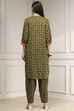 Indigo Blue Printed Straight Suit Set image number 4