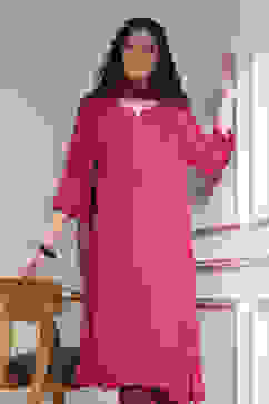 Pink Embroidered Straight Suit Set image number 7