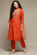 Burnt Orange Rayon Straight Kurta Pants Suit Set image number 5