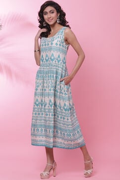 Turquoise Rayon A Line Fusion Dress image number 2