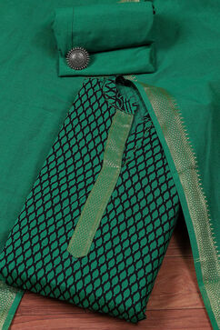 Green Cotton Handloom Unstitched Suit Set image number 0