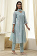 Aqua Embroidered Straight Suit Set image number 5