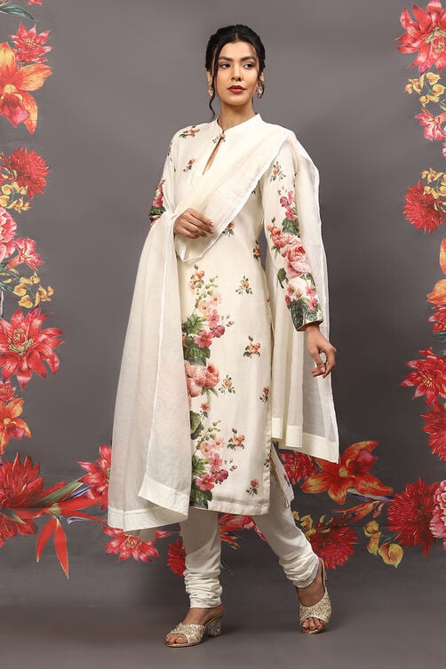 Rohit Bal Cream Cotton Blend Straight Kurta Suit Set image number 5