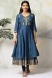 Blue Art Silk Anarkali Kurta Churidar Set