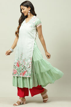 Green Art Silk Flared Kurta image number 3